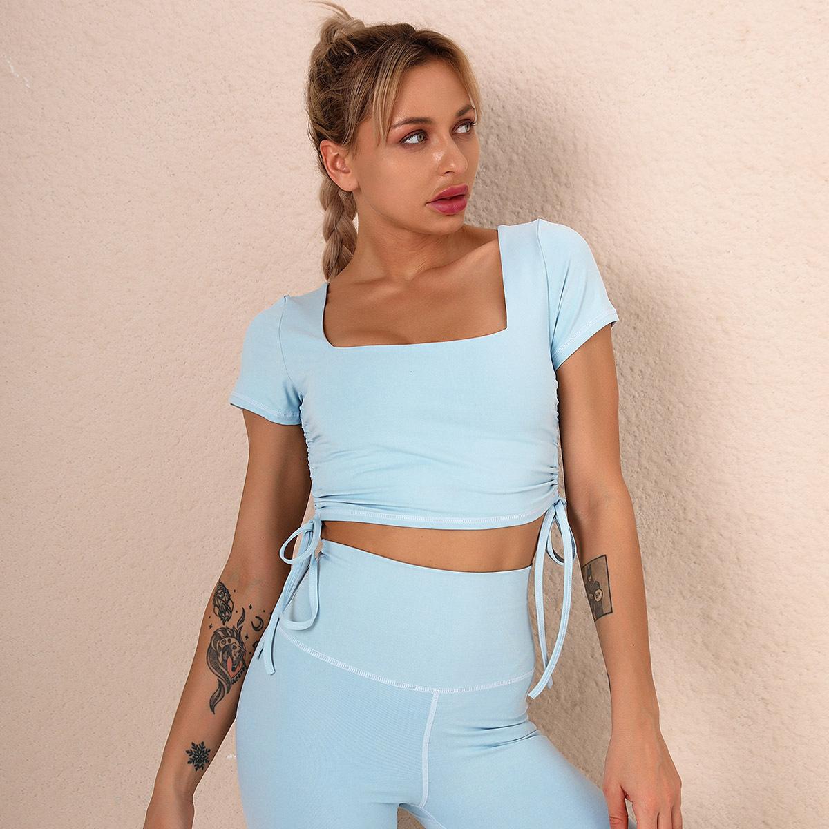 

Обнаженная лента для кожи, однотонная женская футболка для йоги, спортивная одежда для бега и фитнеса