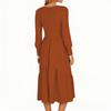 Women's Fashion Solid-color Retro Casual Long-sleeved Dress (without Belt)