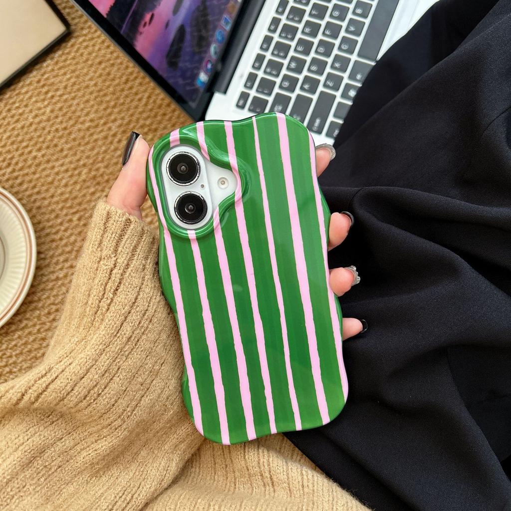 Niche Color Block Striped Case for iPhone 16 Pro Max Apple 17 Phone Case 15/14 Two-in-One Film Case