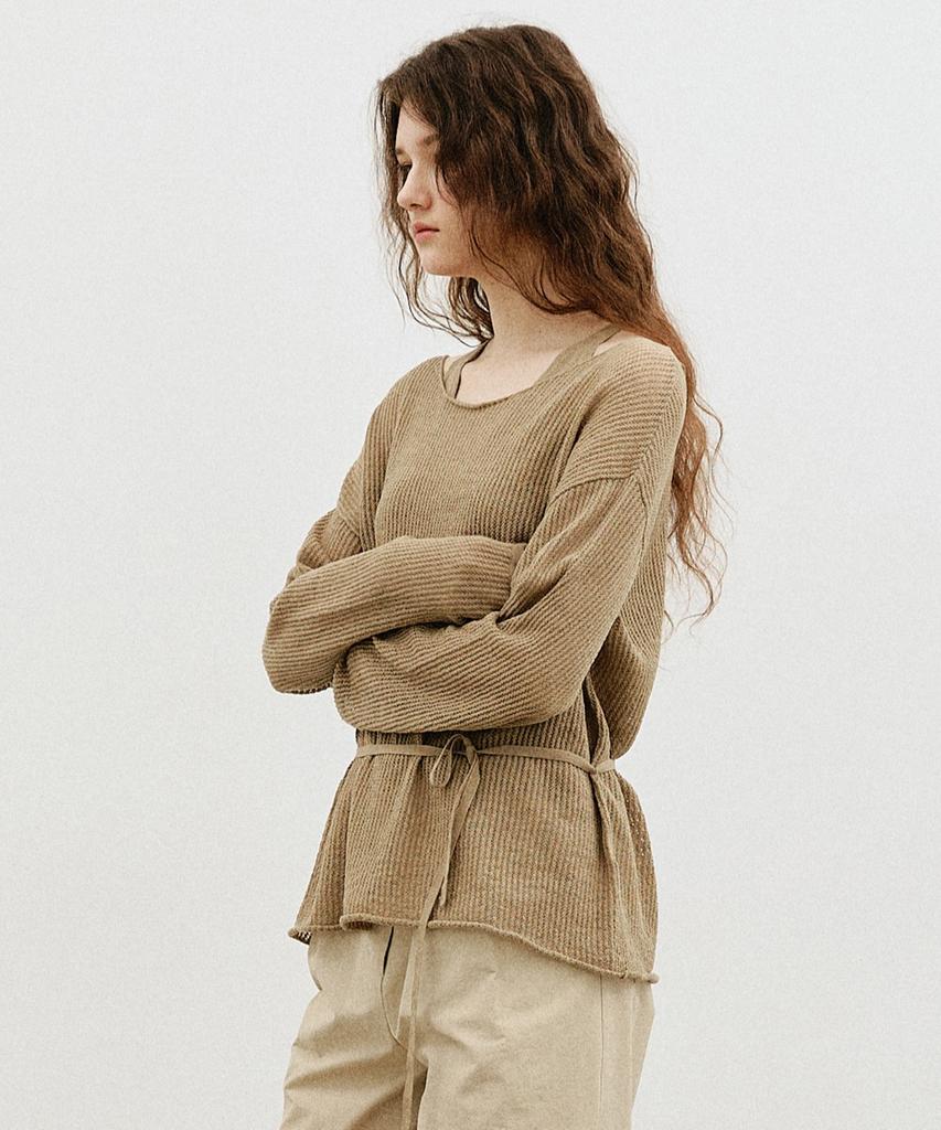 ARTID Linen Oversized Layered Knit Set_Khaki