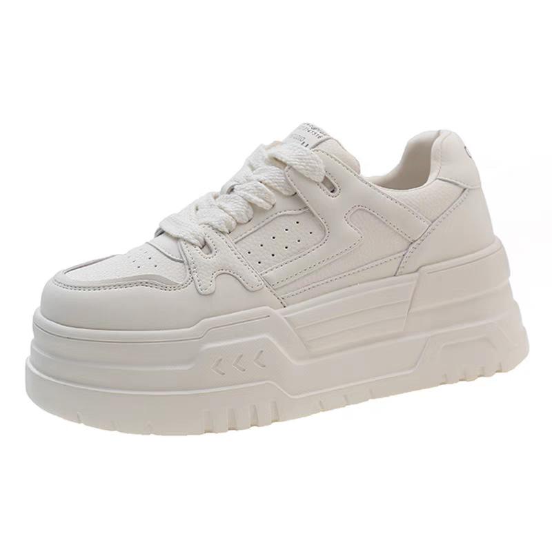 Soft leather platform white shoes children's 2025 spring and summer new high-value versatile heightening board shoes casual sports shoes