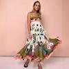 Sexy women's cotton and linen suspender graffiti print sleeveless big swing dress