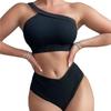 2026 New Style Solid Ribbed One Shoulder High Waist Sexy Bikini Swimsuit Stylish Comfortable For Summer Beach Holiday