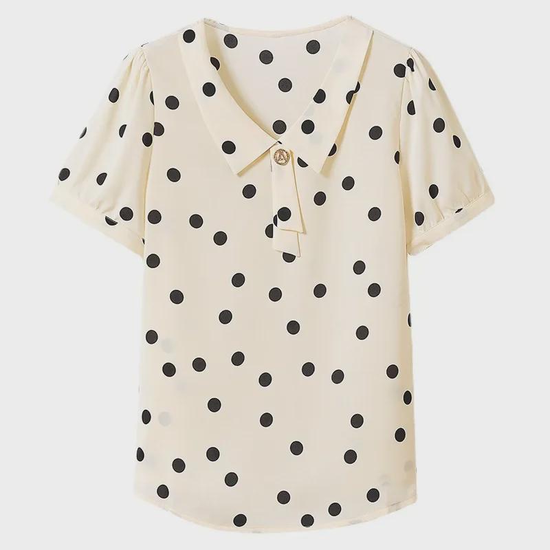 Women's Polka Dot Doll Collar Loose Tops - Summer 2023 Fashion
