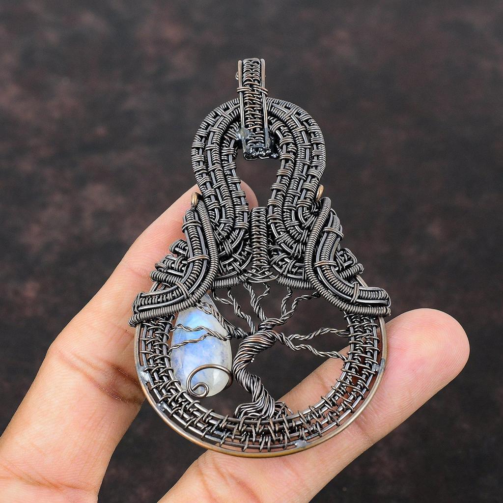 Tree Of Life Rainbow Moonstone Pendant Copper Wire Wrapped Pendant Tree Of Life Jewelry Handmade Pendant Gemstone Copper Jewelry For Gift