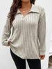 Autumn and Winter Solid Color Plus Size Women's Top V-neck Long Sleeved Pit Stripe Brushed T-shirt Loose Fitting Shirt