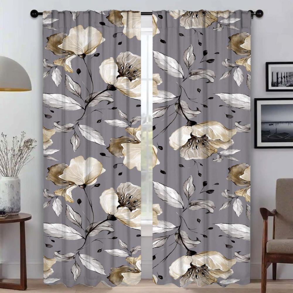 Beauty Flowers Modern Living Room Curtains for Camera Window Curtain for Room 2 Panel Home Interior Curtains Shades Partition