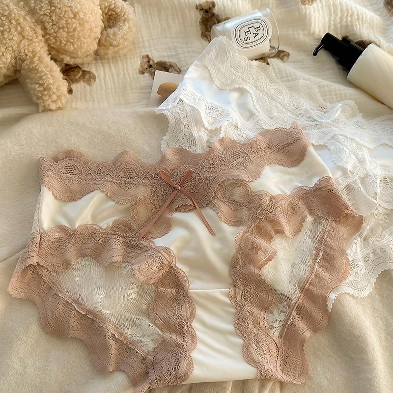 Ladies Sexy Lace Pure Cotton Crotch Antibacterial New Satin Lace Triangle Underwear