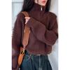 Fashion Autumn Winter Semi-turtleneck Zipper Women Knitted Sweater Long Sleeve Loose Short Tops New Solid Color Office Casual Simple Clothing
