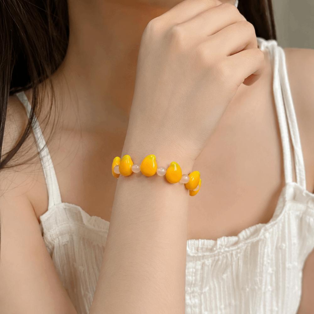 Colorful 3D Resin Bead Bracelet Elastic Stackable Bracelet Sweet Fruit Hand Chain  Women