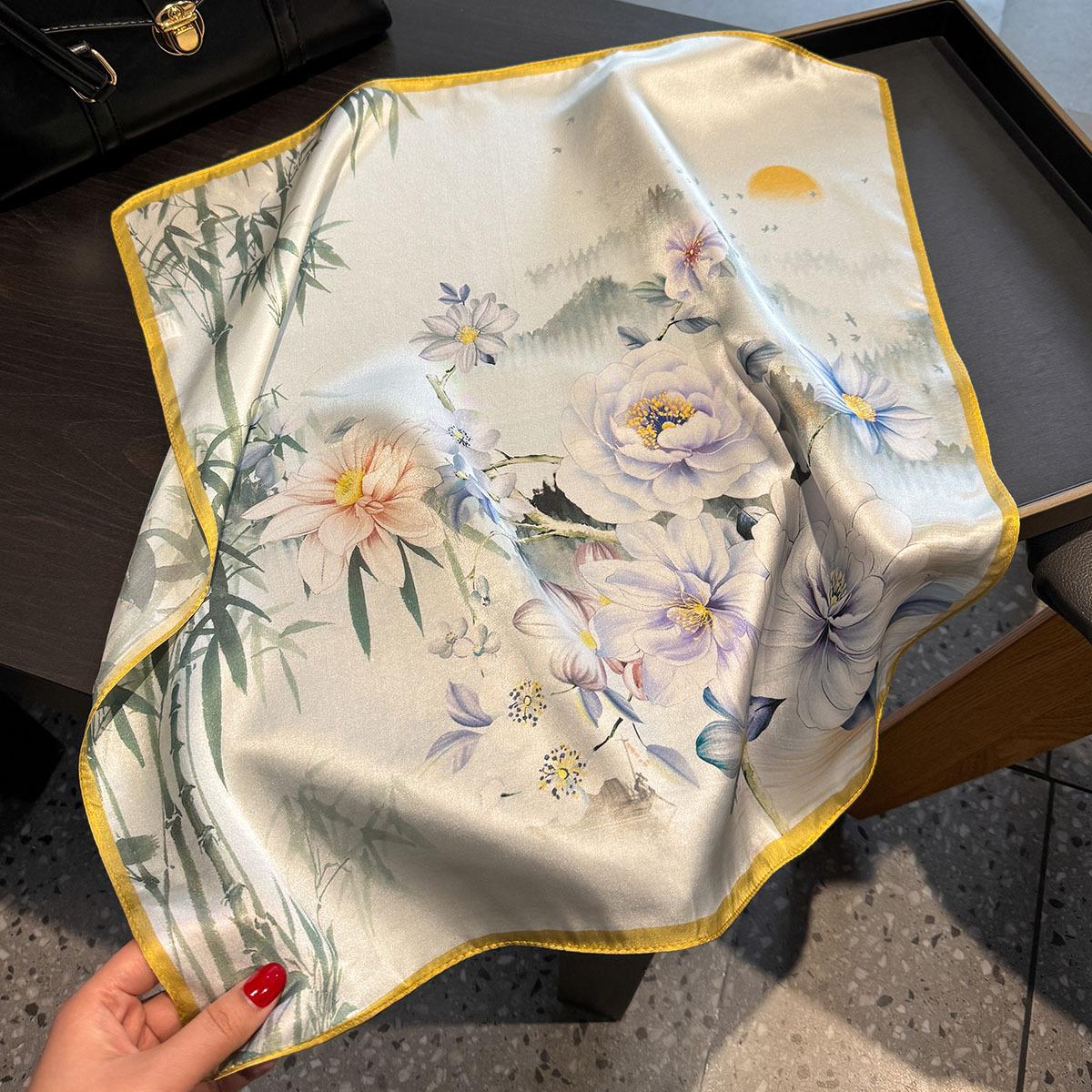 

Brand 100% Natural Silk Scarf Women Neck Hair Foulard Square Headband Scarves Bandana Hijab Poncho Scarves Pashmina Real Silk 53x53cm