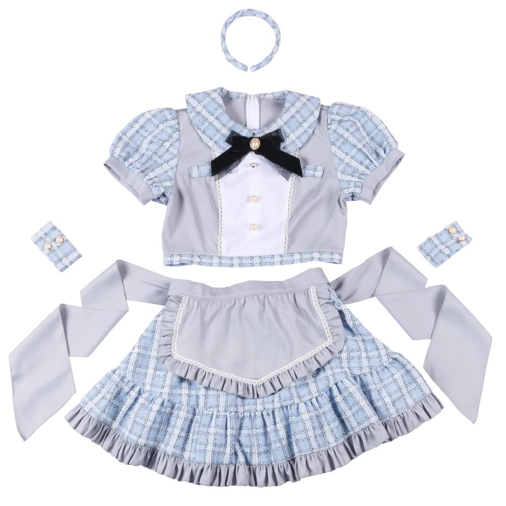 Paletă Lirică Piatră Clară Cosplay Halloween Idol Tweed Maid Rochie Albastră,