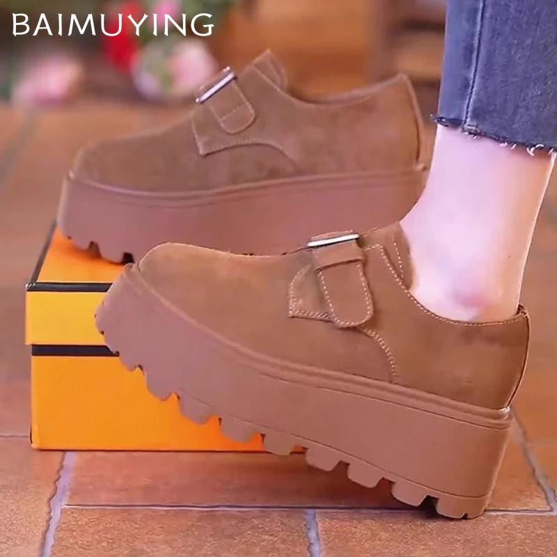 Wildleder Plateau Damen Slipper Schuhe Designer Schnalle Hohe Absätze Sneakers Neue Marke 2025 Trend Laufen Winter Lässig Zapatos Mujer