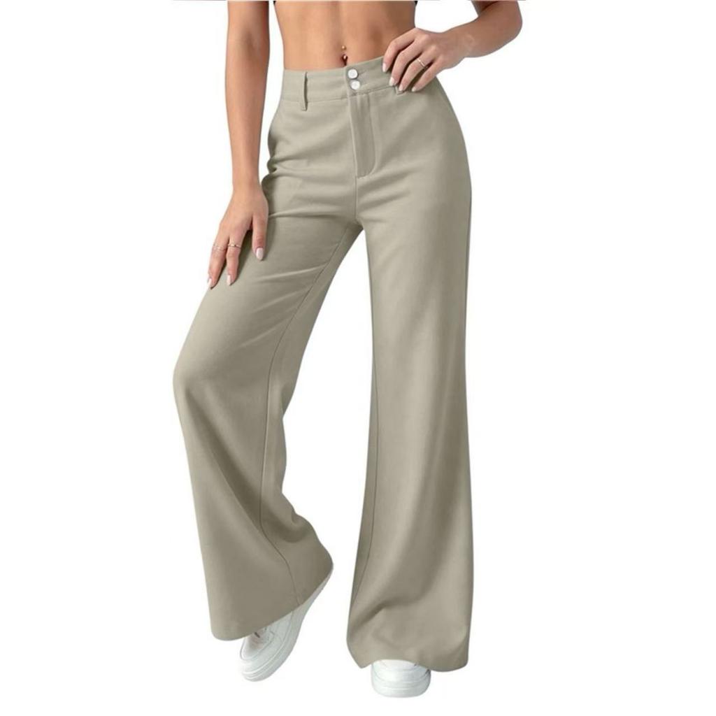 Women's Fashion Casual Color Flare Pants with Elastic Waistband and Pockets for Everyday Wear