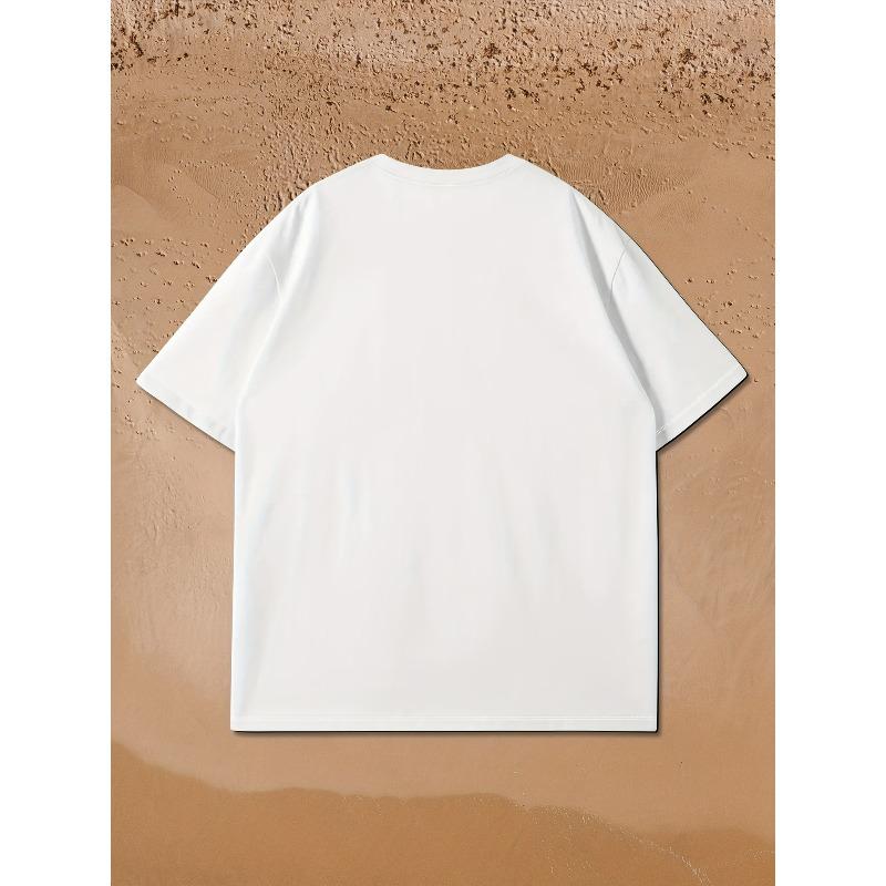 Europäische Größen Herrenmode Lässiges T-Shirt mit Aufdruck, kurzärmelig | Lockerer Schnitt, Rundhalsausschnitt, Geometrisches Muster, Ganzjahresartikel, Leicht elastisches Gewebe
