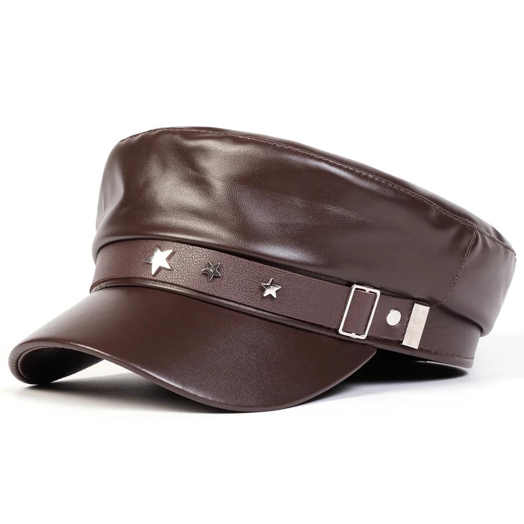 Military Buckle Star Leather PU Faux Neutral Gender Women Men For Hats Flat Top Baseball Caps Outdoor Sports Cadet Sunscreen
