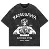 Cotton Vintage Washed Anime Manga Kamogawa Boxing Gym T Shirt Fashion MenWomen Cartoon KBG S Retro Acid Wash Tees Shirts
