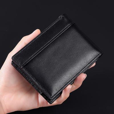 Leather Men's Wallet Oil Wax Leather Dollar Wallet RFID Anti-RFID Cowhide Change Bag Card Holder
