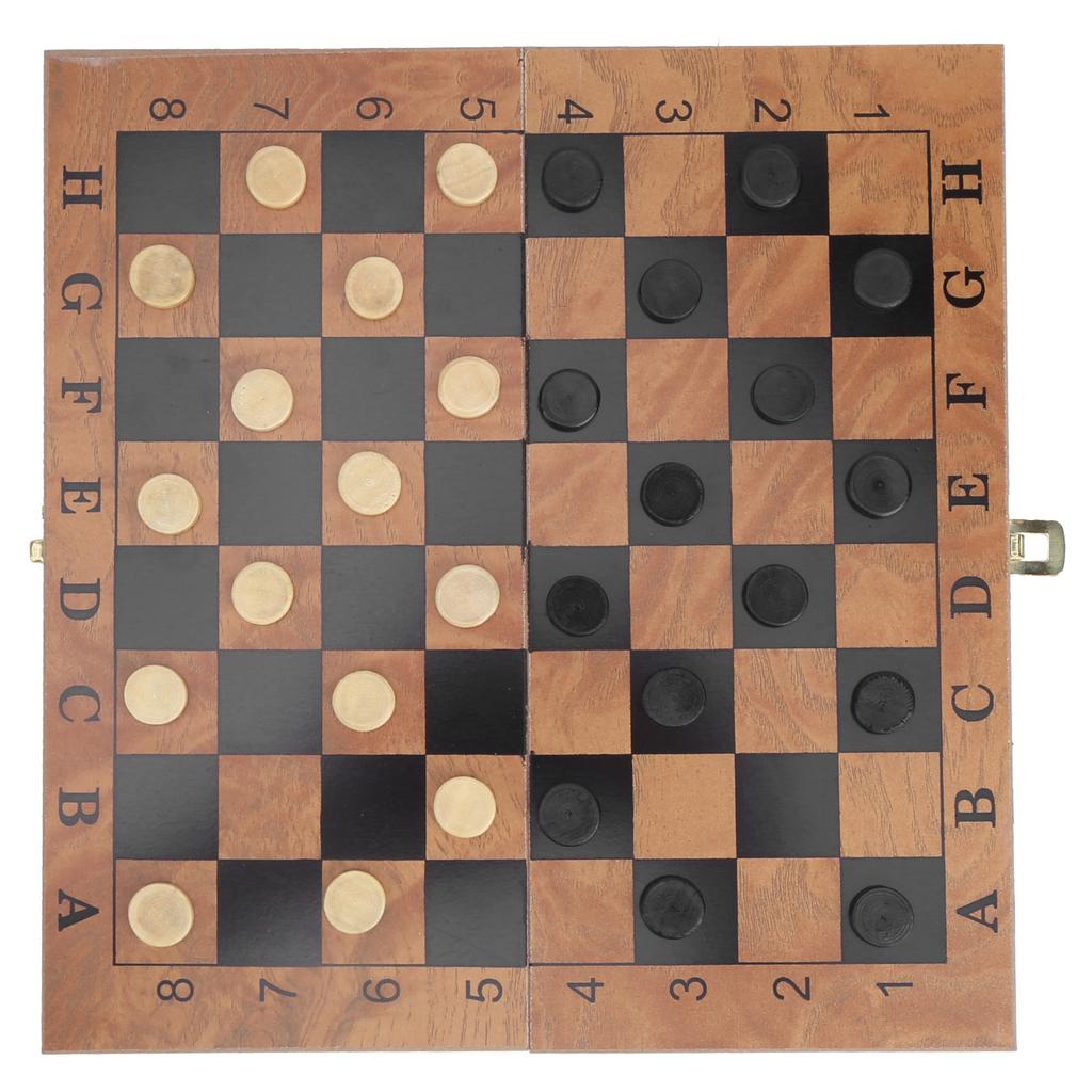 Wooden Box Chess Chessboard Checkers 3 in 1 Checkerboard with Chessman