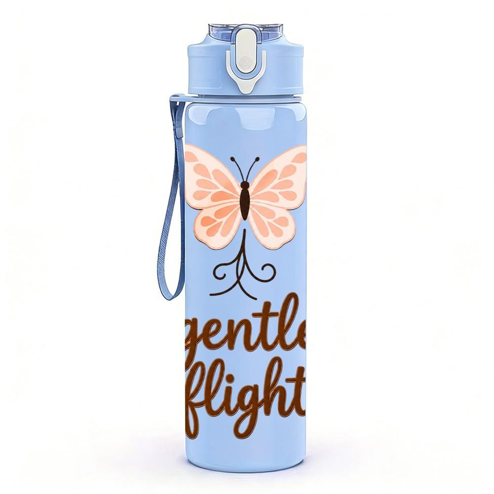 1PC Gentle Flight Butterfly Quote Art 750ml Color Plastic Sports Water Bottle Leakproof Flip Straw Lid Suitable for Sports Office Home Use