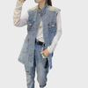 Women's Denim Vest with Pearl Detail – Spring/Summer 2022 Collection: Trendy Loose-Waistcoat Jacket Cardigan.