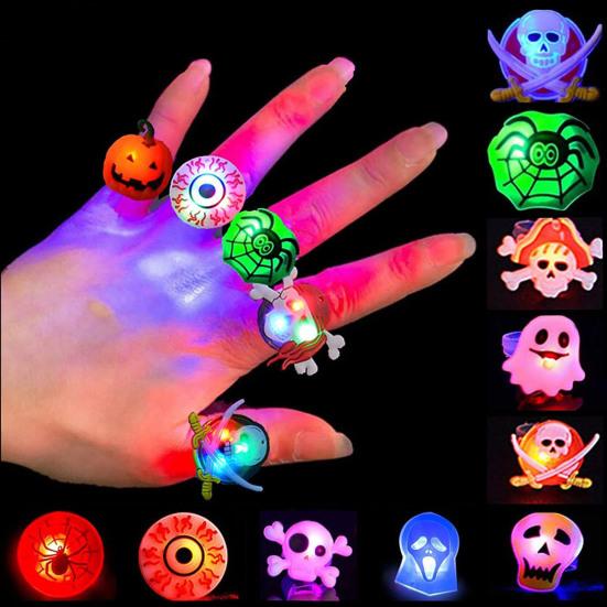 50 Pcs Halloween Rings LED Light Up Flashing Rings Glowing Finger Rings Halloween Party Favors for Kids Adults