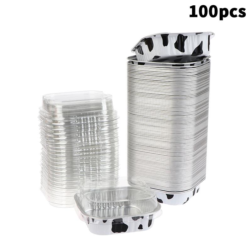 Jednorázové čtvercové hliníkové plechy na pečení s víčky na koláče, muffiny, chléb, nádoby na skladování potravin, 100 ks