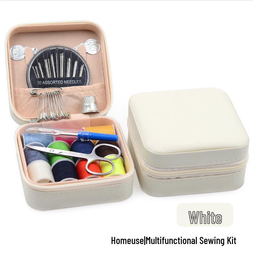 Retro-Style Faux PU Leather Sewing Box with Needle and Thread Set - Portable Household Essential Kit