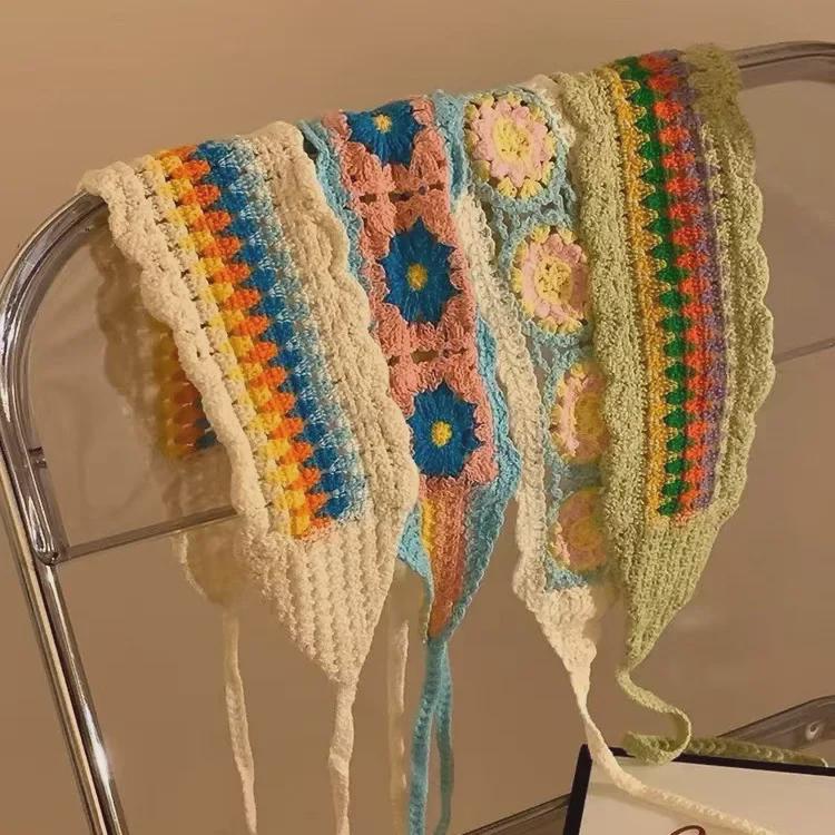 Colorful Knitted Dopamine Triangle Headscarf & Braided Headband for Women