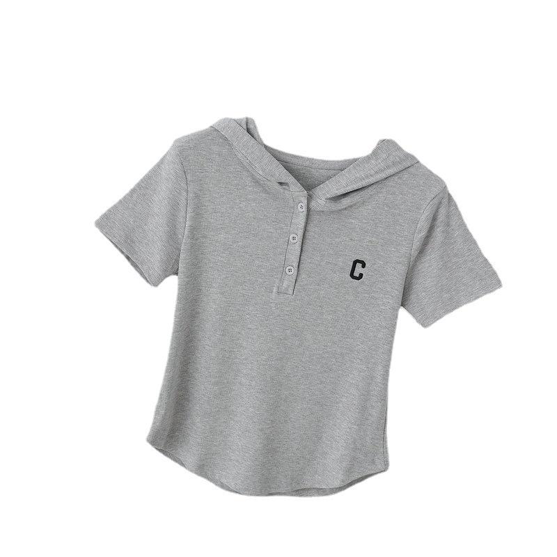 2022 Summer Korean Hooded Button T-shirt - Hot Celebrity Short-Sleeve, Loose Fit for Female Students