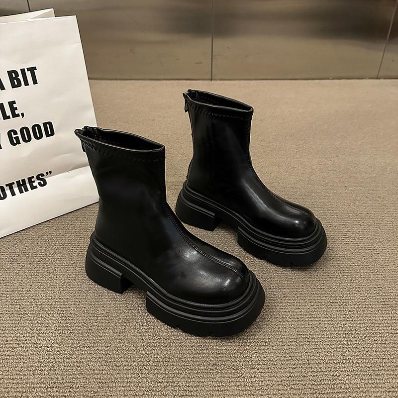 Rear zipper fashion boots women's 2024 new thick heel platform Martin boots fashion temperament comfortable Martin boots tide