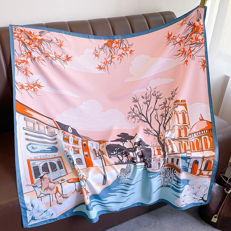 Luxury Brand Square Scarf For Women Design Shawl Wrap 90cm Print Twill Silk Women Hijab Female Foulard Headband Bandana