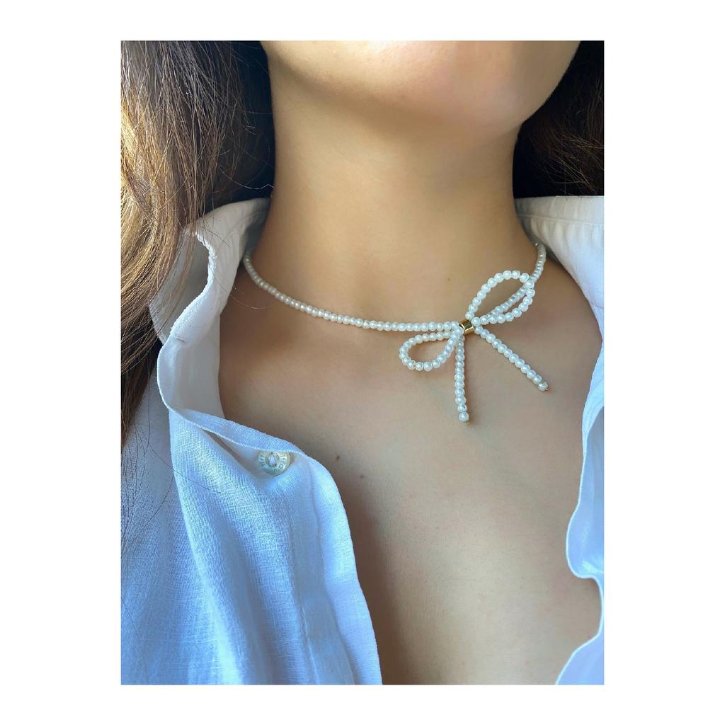 Pearl Ribbon Bow Necklace
