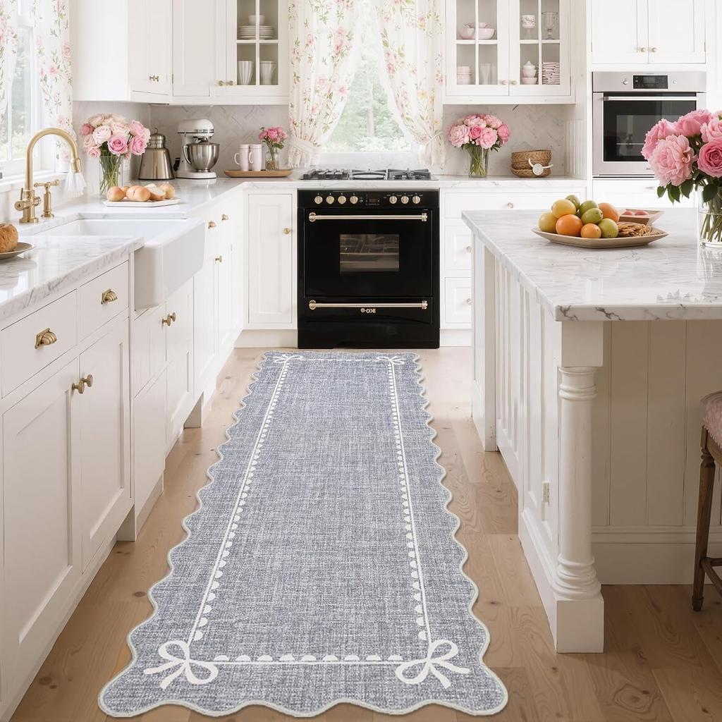 Kitchen Floor Mat Hallway Runner Rug Non-slip Long Carpet Home Decoration Insect Scalloped Bow Carpets Laundry Room Foot Mats