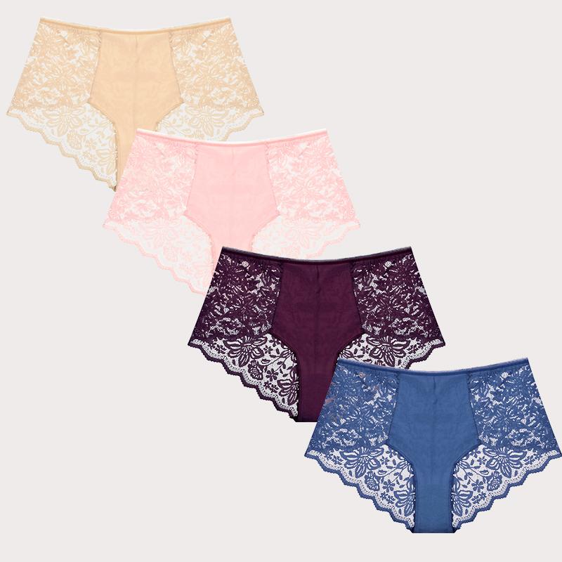 FINETOO 4 Stück Mode Sexy Slips Bequeme Slips Exquisite Shorts Einfarbige Dessous Spitze Schleife Tanga Ausgeschnitten Damen Unterwäsche