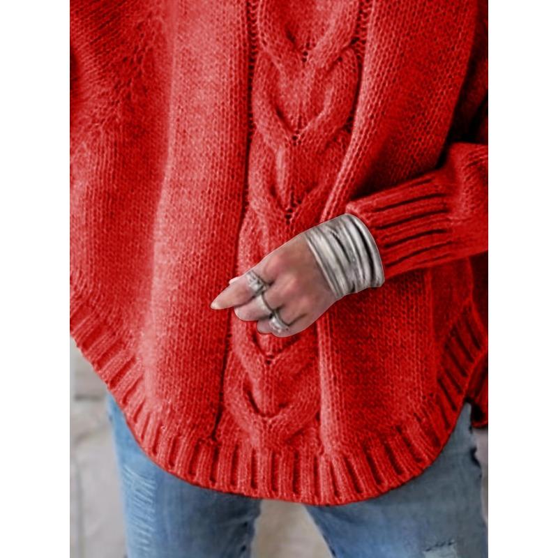 Women'S Vintage-Inspired Black Cable Sweater with High Neck, Loose Fit, Casual, Everyday Pullover, Vintage Sweater | Cable Pattern, Sweater Dress