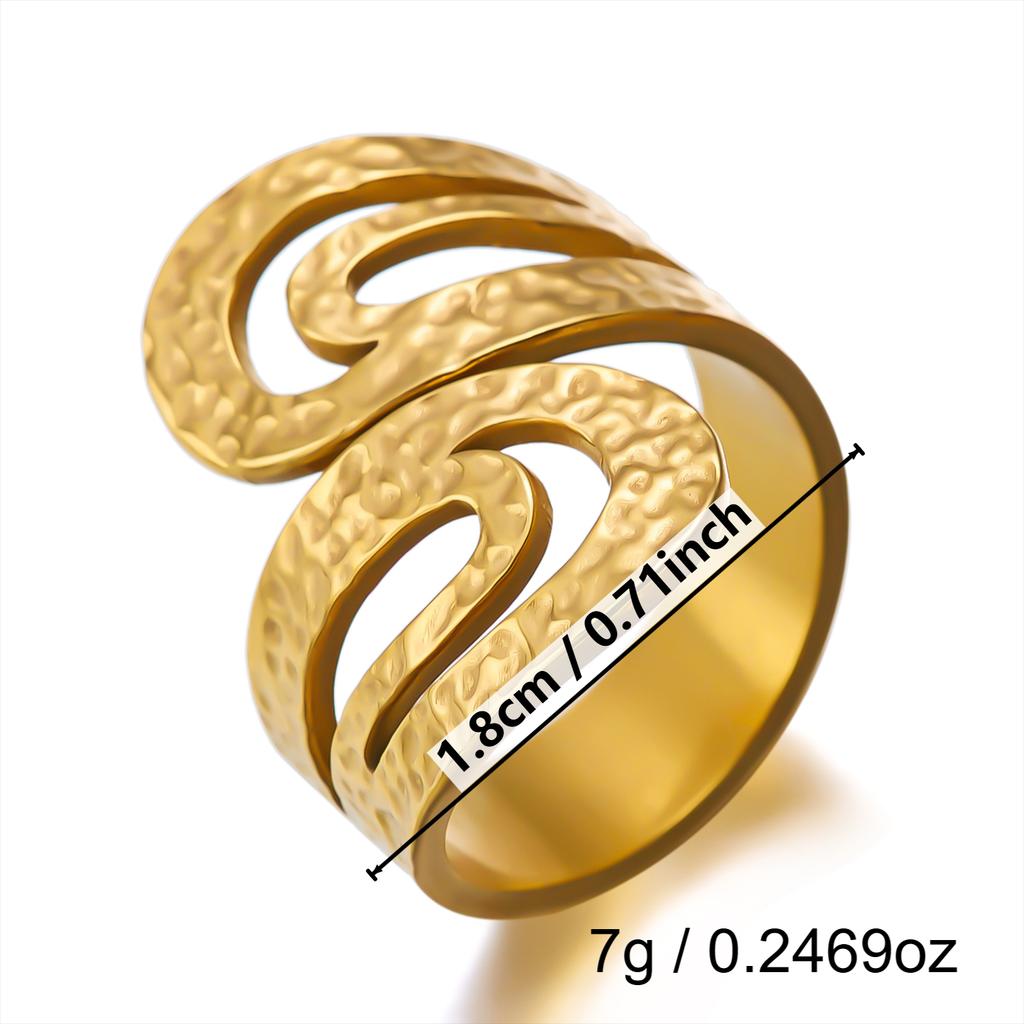 Gold Plated Stainless Steel Geometric Symmetry Line Open Ring for Women Men Line Texture Ring Charms Waterproof Jewelry Gift