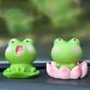 3Pcs Frog Figure with Pad Resin Frog Car Ornament Mini Green Plant Bonsai Pot Home Office Decor Car Interior Accessory