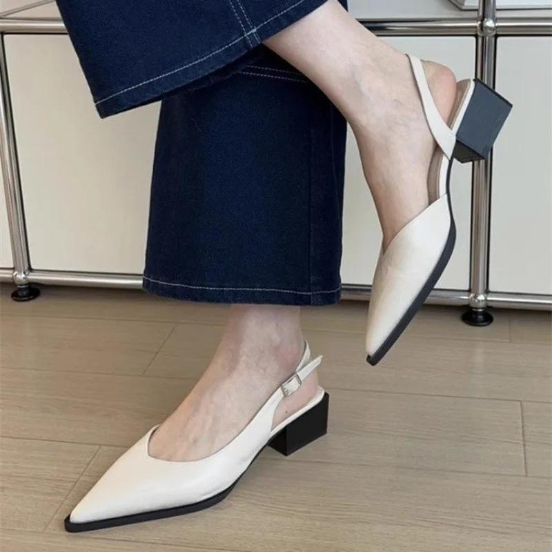 Damen Sandalen Spitzschuh Quadratischer Absatz Zehenabdeckung Schuhe Damen Freizeit Karriere Sommer Französisch Elegant One Kick Sandalias De Mujer
