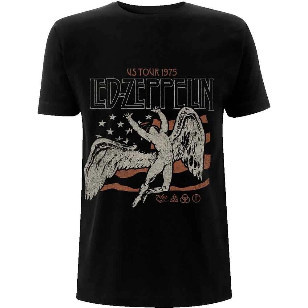 Led Zeppelin Us 1975 Tour Flag Licensed T-Shirt Mens-