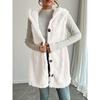 Damen Uni Farbe Wende Flauschige Kapuzen Knopf Strickjacke Weste Lässig Herbst Winter Mode