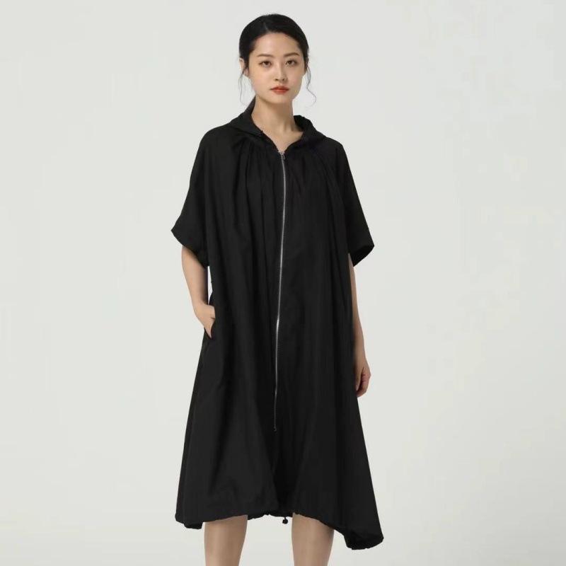 2025 Summer Loose Plus Size Casual Patchwork Short-Sleeve Shirt Dress One Size темно-серого