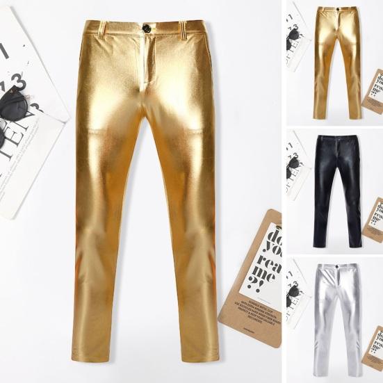Men Trousers Solid Color Skinny Fit Elastic All-Match Comfortable Fashion Nightclub Party