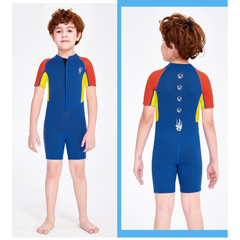 Kids 2.5mm Neoprene Wetsuit Boys Short Sleeve Full Body Warm Swimming Suit Snorkeling Diving