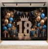 Black and Gold Balloon Gift Theme 18th Birthday Banner Backdrop Cloth Adult Gift Birthday Party Decoration Photography Backdrop