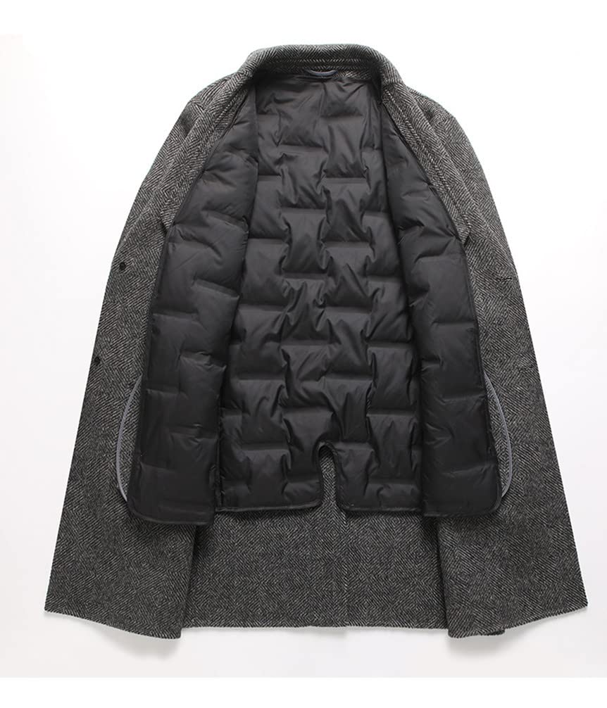 JINLUN Wool Long Business Coat with Down Warm and Men's Coat, Inner, Cold-Resistant Outerwear, Thick, Formal, Casual, Autumn/Winter