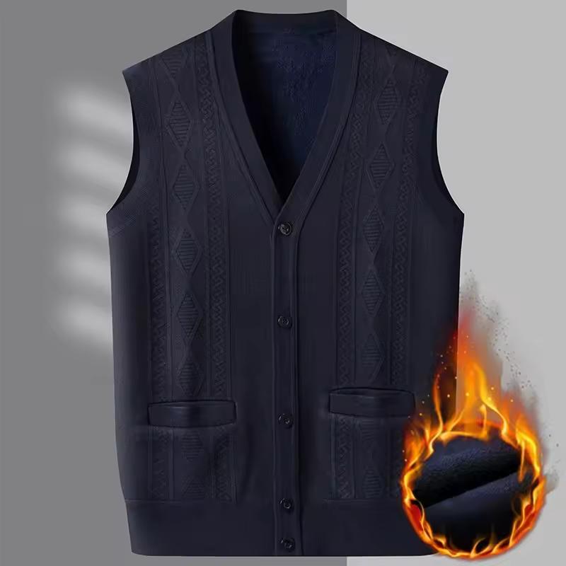 Mens Knitted Vest Sweater Vest for Men Autumn Winter Warm Slim Fit Cardigan Waistcoat Coat with Pockets Outdoor Clothing