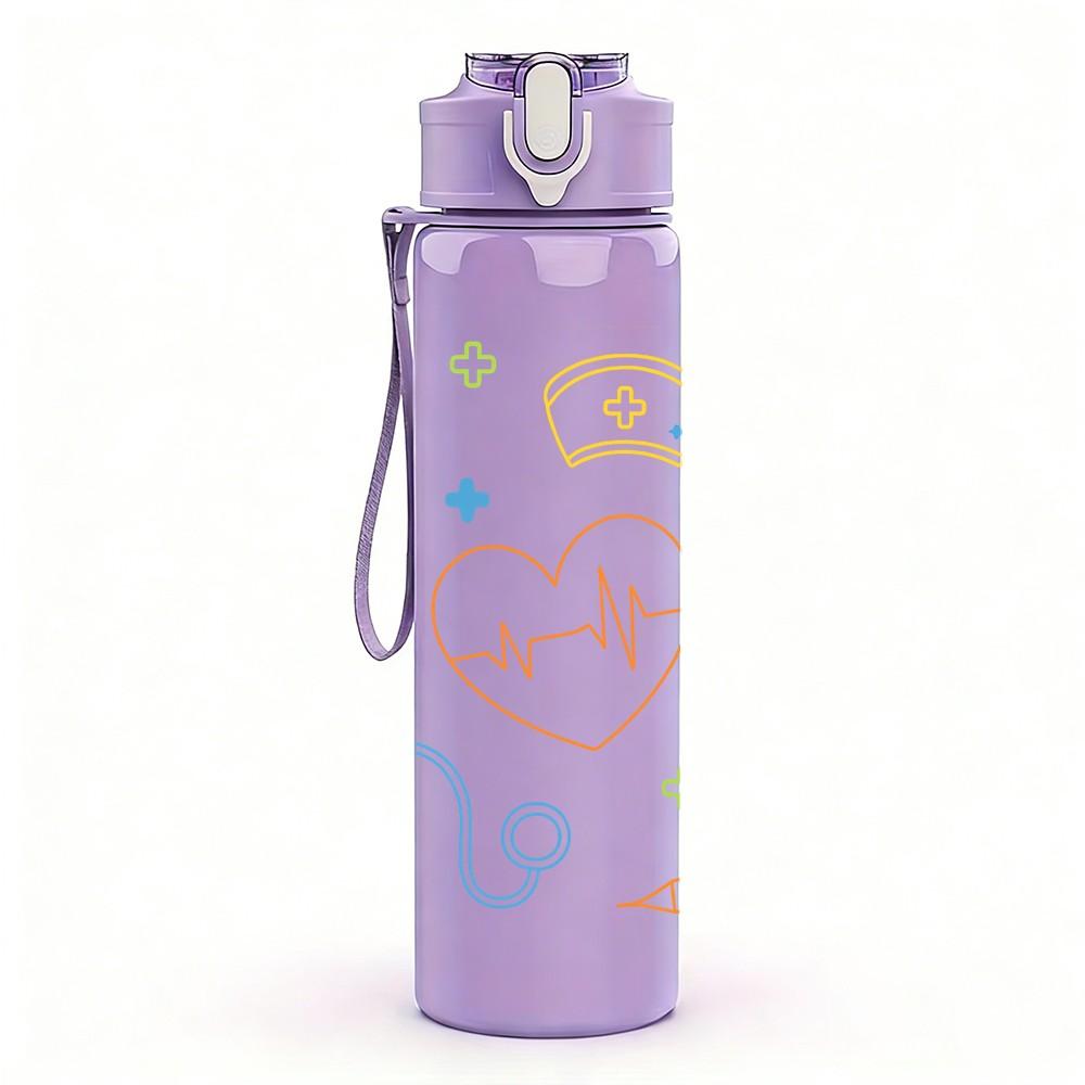 1PC Scribble Doodle Line Abstract Pattern 750ml Color Plastic Sports Water Bottle Leakproof Flip Straw Lid Suitable for Sports Office Home Use