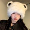 RICYGVM Winter Women Plush Beanie Soft Fluffy Fur Pullover Cap Snow Windproof Warm Ear Protection Hat Cute Cartoon Bear Bonnet