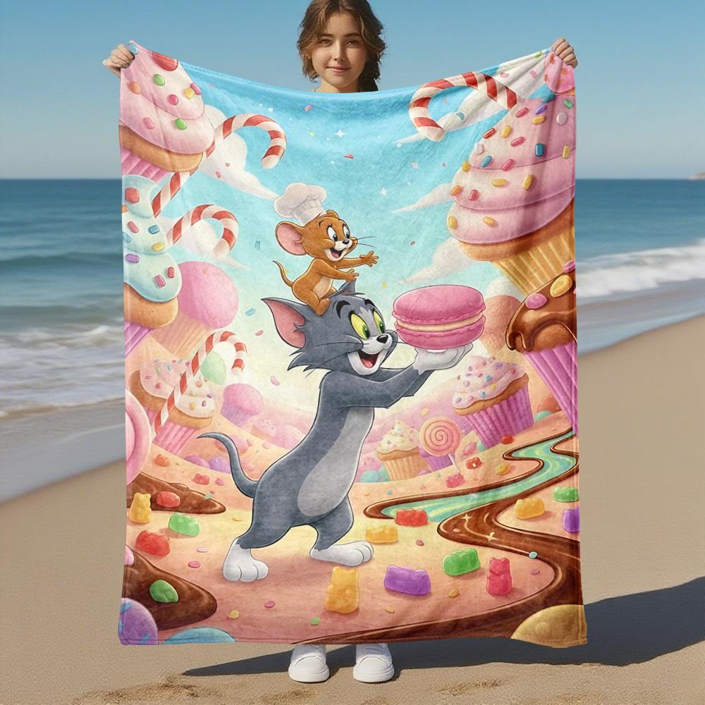1pc Tom JerryOutdoor Flannel Blanket Soft Plush Decor for Picnics, camping,Bedroom, Playroom, or Lunch Breakn1178A